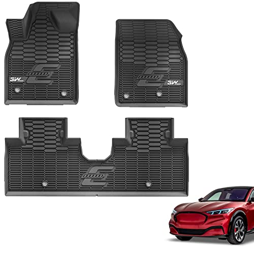 3W Ford Mustang Mach E Floor Mats Fit for 2021-2025 2026 TPE All Weather Car Accessories Custom Fit Floor Liner 1st and 2nd Row Full Set Car Mats, Black - size: 6.Ford Mustang Mach e 21-26 Floor Mats