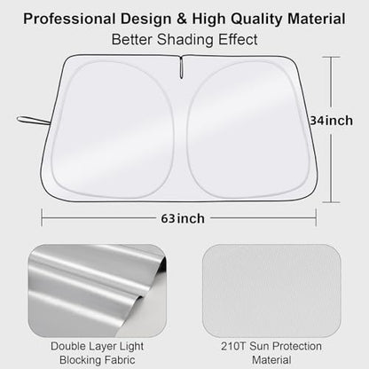 Windshield Sun Shade - Car Sun Shade Windshield, Reflector Sunshade Offers Ultimate Protection for Car Interior - color: Ash grey (63x34 inch)