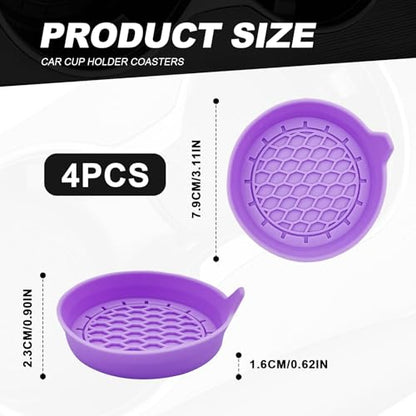 4-Pack Universal Cup Holder Coasters, Black Silicone Inserts - Keep Your Car Clean with Non-Slip & Spill-Proof Coasters for All Vehicles (Purple) - color: Purple