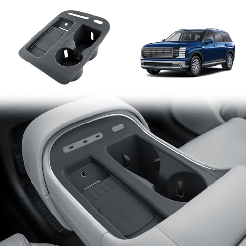 BIBIBO for 2026 Hyundai Palisade Center Console Organizer 2026 Hyundai Palisade Console Silicone Cup Holder Insert 2026 Palisade Console Insert Tray (Black) - color: Black-Cup Holder Organizer