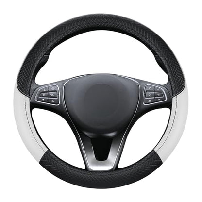 Black & White Car Steering Wheel Cover, Microfiber, Leather Patchwork, Universal 14.5-15 Inch Leather Anti-Slip Breathable Auto Steering Wheel Covers for Men Women - color: Black & White