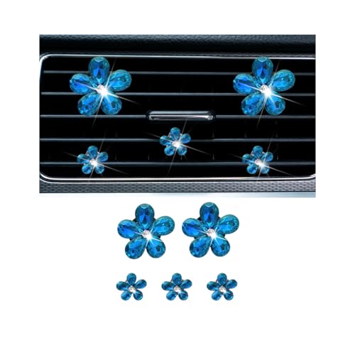 5PCS Bling Daisy Flower Car Air Vent Clips, Sparkling Crystal Rhinestone Vehicle Air Conditioning Outlet Clamp, Automotive Interior Decoration Clip, Universal for SUV RV Truck (Blue) - color: Blue