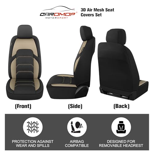 3D Air Mesh Car Seat Covers Full Set,Breathable Seat Covers for Cars,Split Bench Compatible,Universal Fit for SUV,Vans,sedans, Trucks, Automotive Interior Covers(5-Seat Black/Beige)