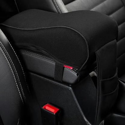 Car Armrest Cushion,EGBANG Auto Center Console Armrest Pillow, Memory Foam Auto Armrest Console with Phone Holder Storage Pockets Universal Fit for Most Car (Black)