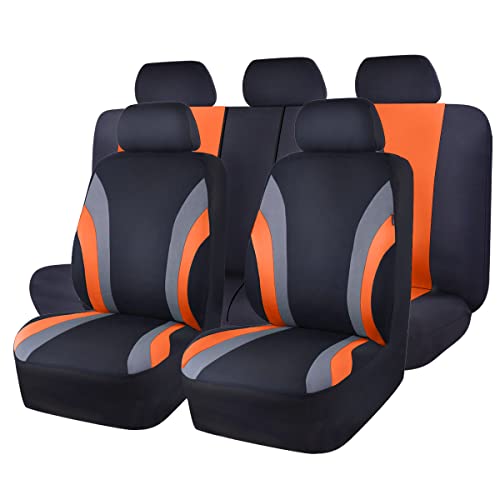 CAR PASS Line Rider Sporty Cloth 11PCS Universal Fit Car Seat Cover -100% Breathable with 5mm Composite Sponge Inside,Airbag Compatible,3zipper Bench(Full Set, Black and Orange) - color: Black and Orange, size: Full Set