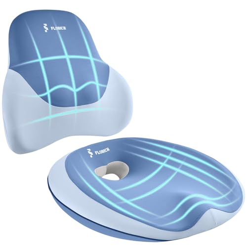 FLORICH Seat Cushion Lumbar Support Pillow for Office Chair, Car Lower Back Support, Ergonomic Desk Chair Pillow for Butt and Back Support of Memory Foam Seat Pad(Blue) - color: Blue, size: 2 piece