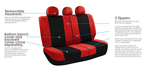 FH Group Light & Breezy Cloth Car Seat Covers, 7 Seater Three Row Set- Airbag & Split Ready -Universal for Cars Trucks and SUVs (Red/Black) - color: Red