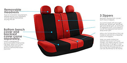 FH Group Light & Breezy Cloth Car Seat Covers, 7 Seater Three Row Set- Airbag & Split Ready -Universal for Cars Trucks and SUVs (Red/Black) - color: Red