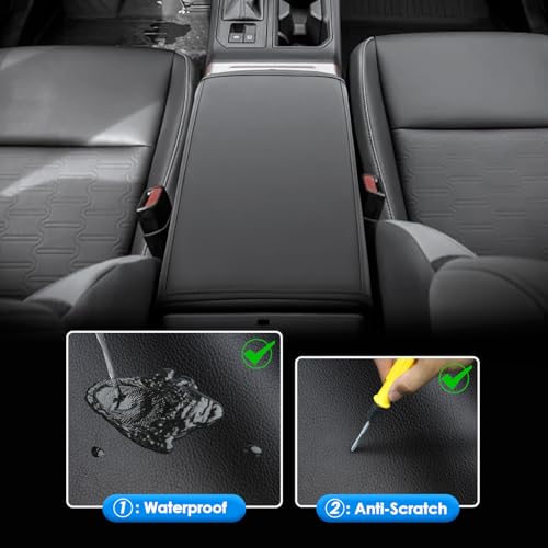 2026 RAV4 Center Console Cover wiht Privacy Pocket, for Toyota RAV4 (LE/SE/XLE Premium/Woodland/XSE/Limited/GR Sport), Waterproof &Comfy Leather Armrest Cover 2026 RAV4 Accessories - color: Black - Leather B