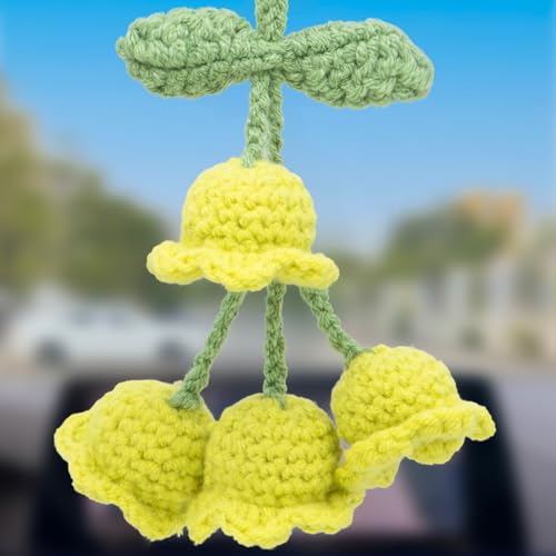 Car Mirror Hanging Accessories - Handmade Knitted Lily Flower Pendant, Cute Crochet Hanging Decor for Rearview Mirror, Women's Car Interior Decoration (1 PCS, Green) - color: Green-4