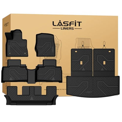 LASFIT Floor Mats & Cargo with Backrest Mat for Ford Explorer 2020-2021 6 Passenger, Custom Fit All Weather Protector TPE Easy Clean Floor Liners, 5pcs Full Set Black - style: 3) Explorer 6-Seat| 20-21 | Combo Set