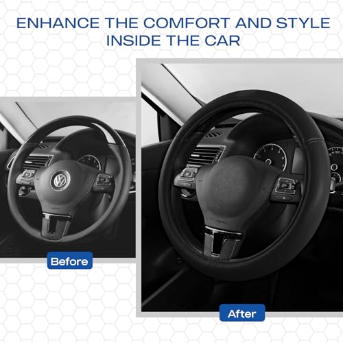 Skechers Memory Foam Steering Wheel Cover,Grade Protein Leather Steering Wheel Cover,Universal Anti-Slip Fit 14" 1/2-15" Car Wheel Cover for Men Women Fit Suvs,Vans,Sedans,Car,Trucks,Black - color: Black