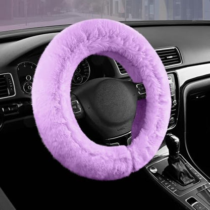 Road Comforts Steering Wheel Cover, Fluffy Car Wheel Covers for Women/Girls/Ladies，Soft Wool Fur Steering Wheel Protector, Universal 14 1/2 inches to 15 inches - Purple - color: Purple