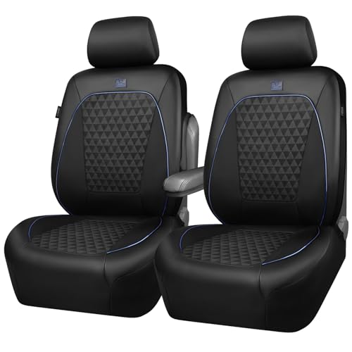 Outlet Leather Car Seat Covers Gel Wetsuit PU Front Seat Cover Waterproof EVA 2pcs All Weather Neoprene Universal Fit Pickup SUV Truck Sedan Automotive, Armrest Airbag Compatible, Rhombic Blue Strip - color: Black Blue, size: Front Seats