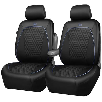 Outlet Leather Car Seat Covers Gel Wetsuit PU Front Seat Cover Waterproof EVA 2pcs All Weather Neoprene Universal Fit Pickup SUV Truck Sedan Automotive, Armrest Airbag Compatible, Rhombic Blue Strip - color: Black Blue, size: Front Seats