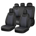 Coverado Car Seat Covers 5 Seats, PU Leather Seat Covers Fullset, Printed Breathable Mesh Design, Front and Rear Car Seat Protectors, Luxury Automotive Seat Covers Universal Fit for Most Cars, Black