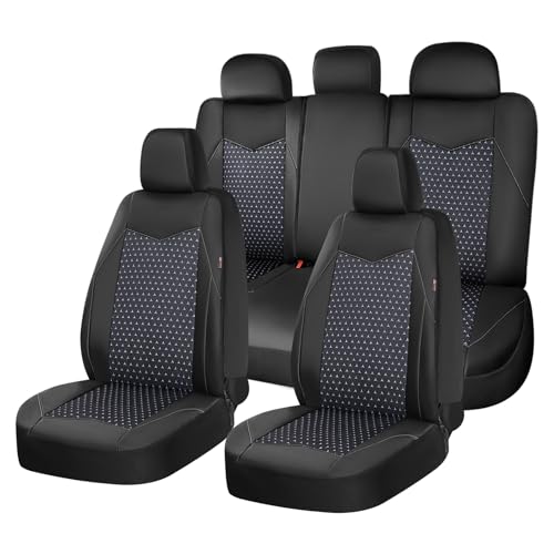 Coverado Car Seat Covers 5 Seats, PU Leather Seat Covers Fullset, Printed Breathable Mesh Design, Front and Rear Car Seat Protectors, Luxury Automotive Seat Covers Universal Fit for Most Cars, Black