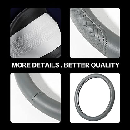Microfiber Leather Steering Wheel Cover, Classic Embossing, Anti-Slip, Breathable, 15 Inch, Gray - color: Gray