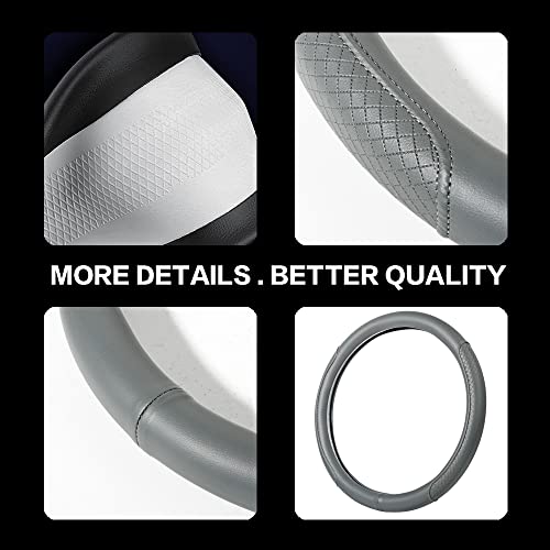 Microfiber Leather Steering Wheel Cover, Classic Embossing, Anti-Slip, Breathable, 15 Inch, Gray - color: Gray
