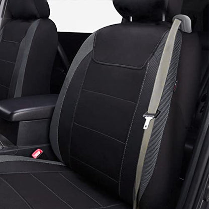 Flying Banner car seat Covers Quality Carbon Fiber Air Mesh Fabric Sport Low High Back Bucket Back Pocket Arm Rest (2 Fronts-Low Bucket-Built-in Seatbelt Compatible, Gray) - color: Gray -- Built-in Seatbelt Compatible, size: 2 Fronts--Low Bucket--Built-in