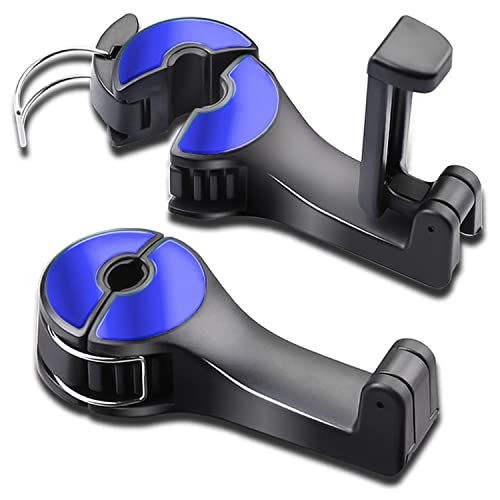 Car Headrest Hook with Phone Holder, Universal 360 Rotation Headrest Hooks for Purses and Bags (Blue) - color: Blue