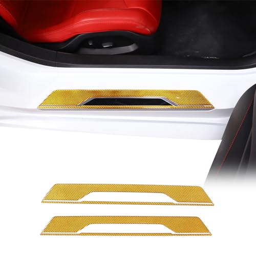 Car Door Sill Protector, Real Carbon Fiber Car Inner Door Sill Cover Scuff Plate Trim Sticker Compatible with Corvette C8 Stingray Z06 Z51 2020-2024, Door Sill Guard Trim Sticker Accessories (Yellow) - color: Yellow