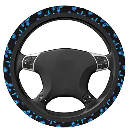 Blue Butterfly Steering Wheel Cover 15 Inches for Women Men, Neoprene Anti-Slip Cute Car Steering Wheel Grip Wrap Car Accessories Protective Case Cover for Vehicle Truck SUV - color: Blue Butterfly