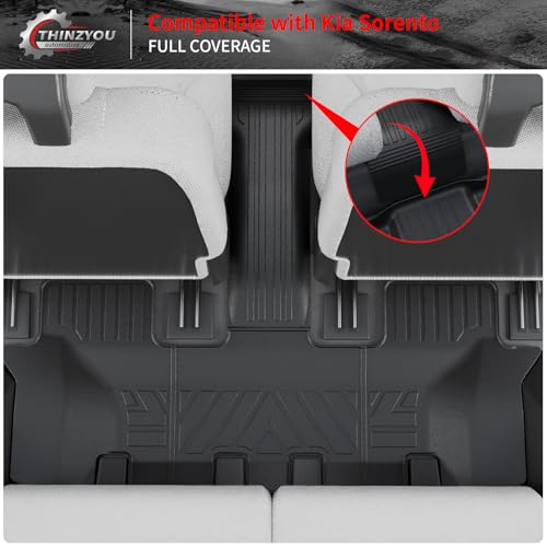 Floor Mats Compatible with 2021-2025 2026 Kia Sorento 6&7 Passenger Cargo Mat TPE Back Seat Cover Protector 2024 Sorento Accessories (Fit 6&7 Seats,Trunk Mat with Backrest Mats+Floor Mats) - style: For Kia Sorento | 2021-2026