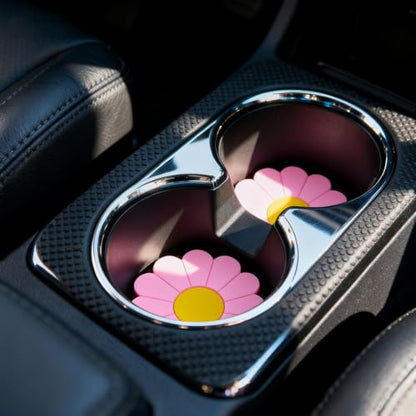 Car Cup Holder Coaster, 4PCS 2.75" Universal Non-Slip Pink Flower Car Cup Holder Insert Coasters, Car Interior Accessories (Pink) - color: Pink