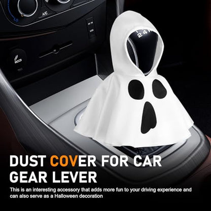 Halloween Ghost Gear Shift Cover, Funny Hoodie Shaped Knob Cover, Cute Mini Car Interior Decor, Ideal for Halloween Car Accessories & Gifts (White)