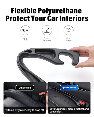 Car Seat Gap Filler, 2 Pack No-Drop Seat Side Gap Seam Filler Organizer with Phone Holder, Universal Fit Fill The Gap Between Seat and Console, Perfect for Car SUV Truck Black