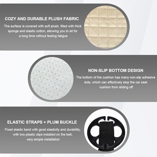 DXNQ Car Seat Cushion, Soft Plush Auto Seat Cover with Non-Slip Silicone Bottom & Storage Pocket, Universal Breathable Vehicle Seat Cushion Pad for Car Truck SUV, Car Accessories (Beige) - color: Beige