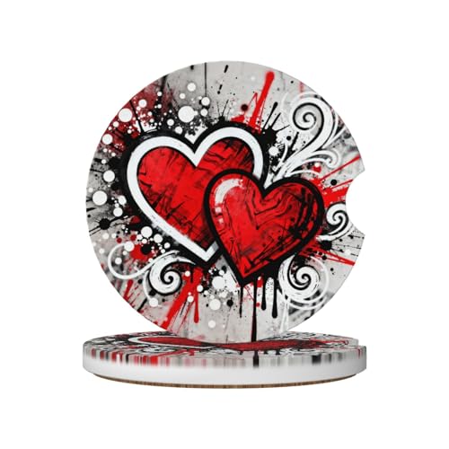 Valentine's Day Red Heart Love 2 Pack Car Cup Holder Coasters Absorbent Ceramic Drink Coasters 2.56" Anti Slip Cup Mat with Cork Base and Finger Notch Auto Accessories Interior for Women Men - color: Purple
