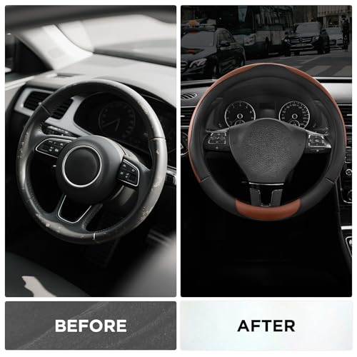Road Comforts Steering Wheel Cover, Breathable Anti-Slip Leather Steering Wheel Cover, Universal Fit 14.5–15 Inch, Comfortable Grip - Brown Color