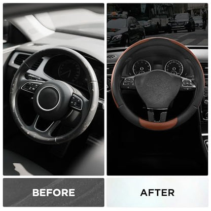 Road Comforts Steering Wheel Cover, Breathable Anti-Slip Leather Steering Wheel Cover, Universal Fit 14.5–15 Inch, Comfortable Grip - Brown Color