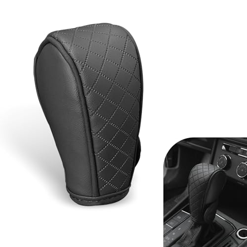 Car Gear Shift Knob Protector, Leather Anti-Slip Anti-Scratch Breathable Automatic Transmission Shift Knob Cover with Velcro, Universal for Car SUV Truck (Black) - color: Black
