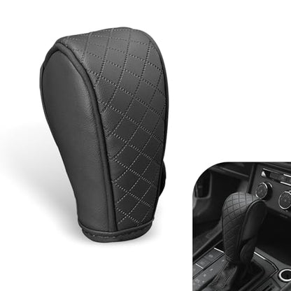 Car Gear Shift Knob Protector, Leather Anti-Slip Anti-Scratch Breathable Automatic Transmission Shift Knob Cover with Velcro, Universal for Car SUV Truck (Black) - color: Black