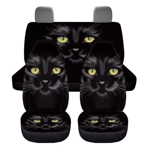 Black Cat Car Seat Covers for Front and Rear Black Cat Car Accessories Set Cute Animal Cars Seat Protector Se Pad Split Bench Cover Travel Dog Blanket,Easy to Install - color: Black Cat