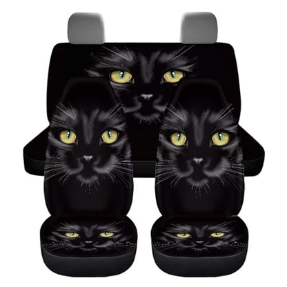 Black Cat Car Seat Covers for Front and Rear Black Cat Car Accessories Set Cute Animal Cars Seat Protector Se Pad Split Bench Cover Travel Dog Blanket,Easy to Install - color: Black Cat