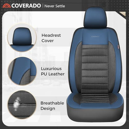 Coverado Car Seat Covers Front Seats, Luxury Leather Car Seat Covers, Automotive Mesh Seat Covers 2 Pack, Airbag-Compatible, Black Blue Seat Covers for SUV Sedan Truck - color: Blue&Black, size: FrontPair