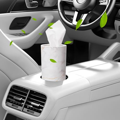 4 PCS Car Tissue Holder, Refillable Auto Cup Holder Napkin Tube Container with Facial Tissues, Portable Tissue Cylinder Box Paper Towel Organizer for Vehicle Office Home (White) - color: White