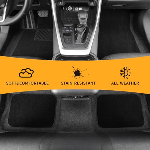 EKR All-Weather Universal Fit Car Floor Mats, 0.5 inch Thick Car Carpet Mats, Anti-Slip Automotive Mat with Driver Heel Pad Fit for SUV, Vans,Sedans, Trucks (Black,4pcs Black Full Set)