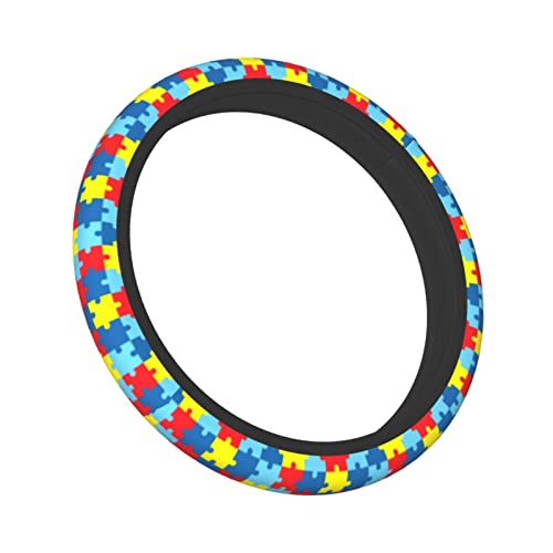 Autism Puzzle Steering Wheel Covers Non Slip Neoprene Steering Wheel Protector Cover Universal 15 Inch for Men Women - color: Autism Puzzle