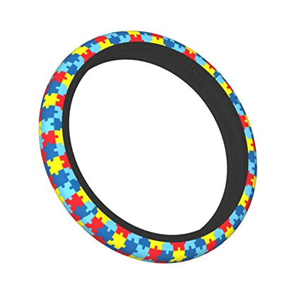 Autism Puzzle Steering Wheel Covers Non Slip Neoprene Steering Wheel Protector Cover Universal 15 Inch for Men Women - color: Autism Puzzle