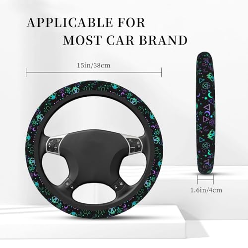 Magic Skull Magical Star Moon Steering Wheel Cover For Women Men Girls Car Accessories Decor Anti-Slip Neoprene Auto Steering Wheel Covers Protector Universal 15 Inch