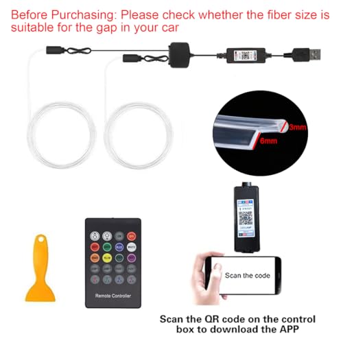 Interior Car LED Strip Lights with Wireless APP & Remote Control, RGB 2 in 1 Car Ambient Lighting Kit with 158 Inches Fiber Optic, Inside Neon Dash Strip with Music Mode
