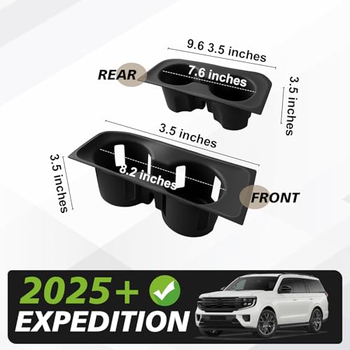 Muslogy Center Console Front & Rear Cup Holder Inserts Compatible with 2025 2026 Ford Expedition Accessories Middle Console and Rear Armrest Cup Holder Silicone Rubber Organizer 2PCS Set - size: 2025-2026 Expedition Front & Rear