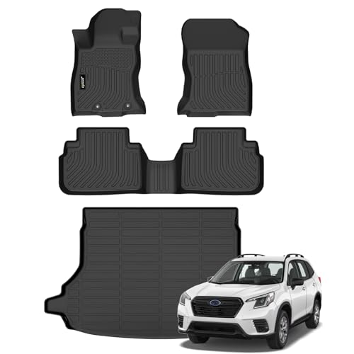 Jenofa-Car Floor Mats & Cargo Liner for Subaru Forester 2019-2024 All Weather Floor Mats Set Custom for Subaru Forester Full Set Waterproof Durable Floor Liners for Forester Accessories Black - style: 30|For forester|2019-2024|Set