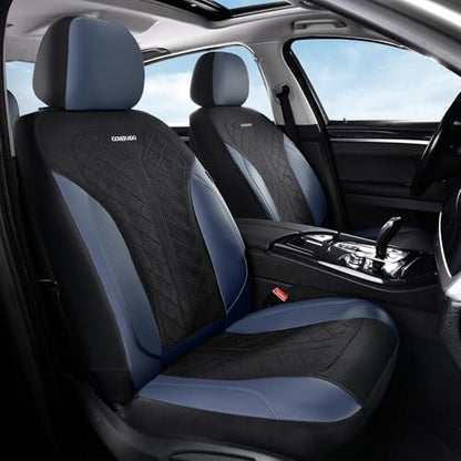 Coverado Car Seat Covers Full Set, Leather Seat Covers, Waterproof Automotive Protectors 5-Seat, Luxury Universal Fit Seat Covers for SUV, Truck, Sedan and Most Vehicles All-Weather - color: Bule&Black