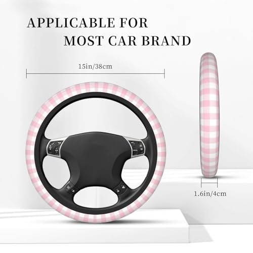 Thickened Elastic Steering Wheel Cover, Girly Pastel Pink Gingham Plaid Ultra, Soft, Breathable, Fit for Cars, SUVs, Trucks, Stylish Comfortable Grip - color: Girly Pastel Pink Gingham Plaid